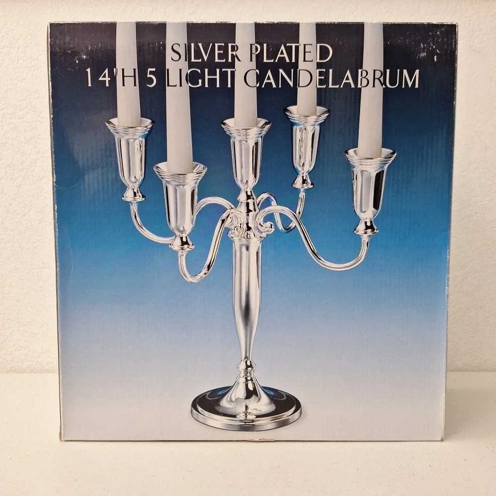 Vtg GODINGER Sterling Silver Plated Candelabrum Candlestick Holder 5 Arms NEW
